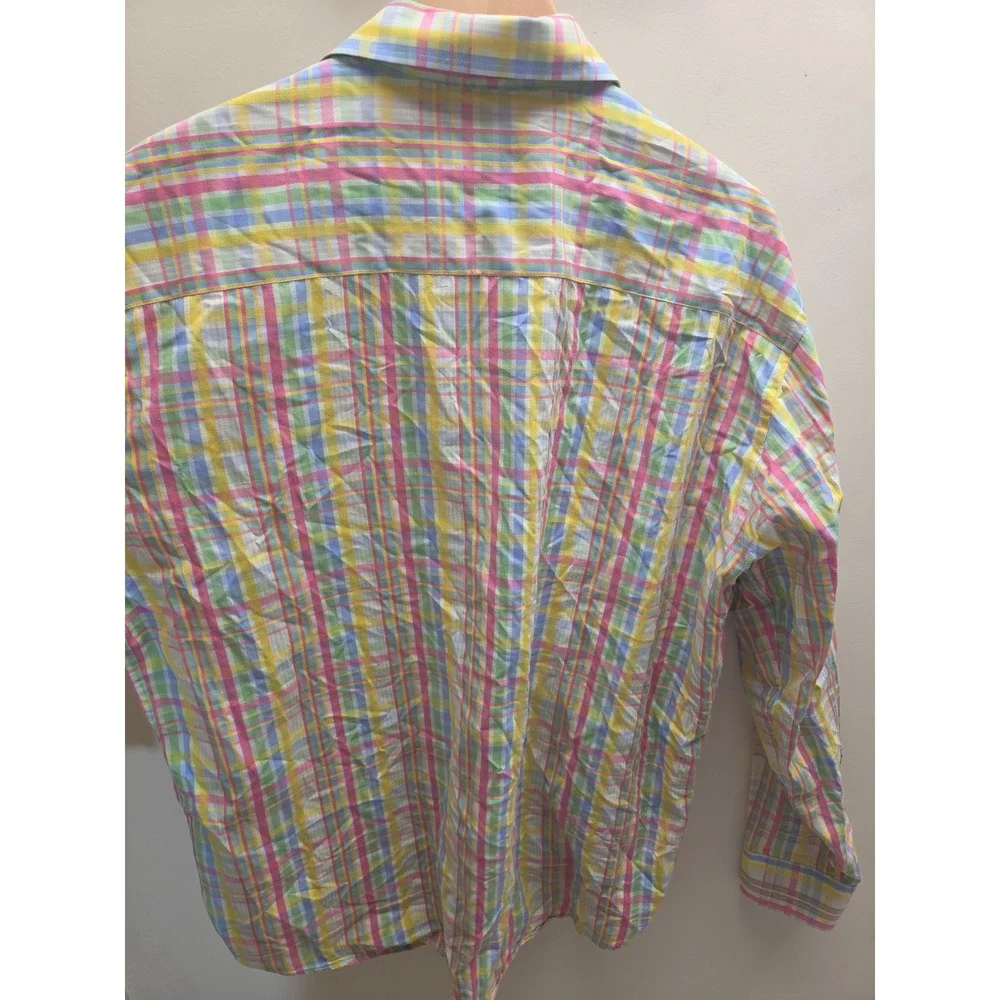 Bugatchi Uomo Mens Large Pastel Plaid Button Down Shirt Long Sleeve Cotton Multi